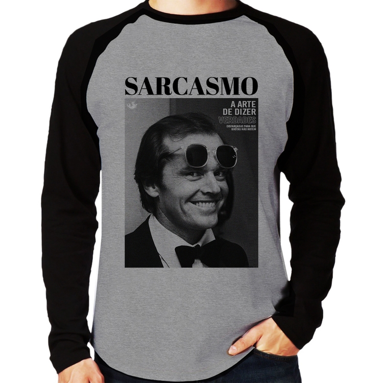 Camiseta Raglan A arte do sarcasmo Manga Longa - Cinza/Preto