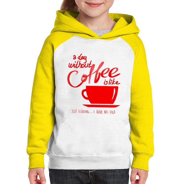 Moletom Infantil A Day Without Coffee - Branco/Amarelo