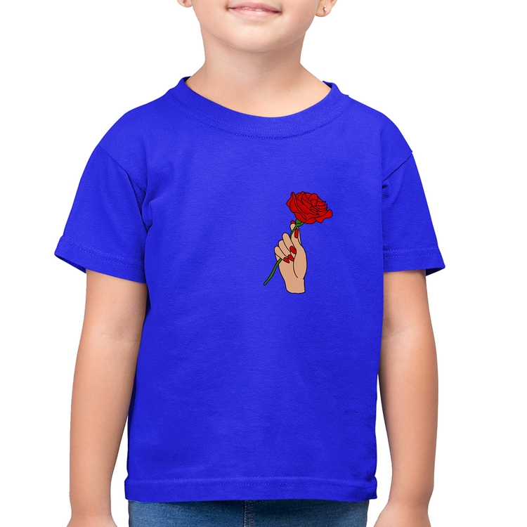 Camiseta Algodão Infantil A Rose for you - Azul Royal