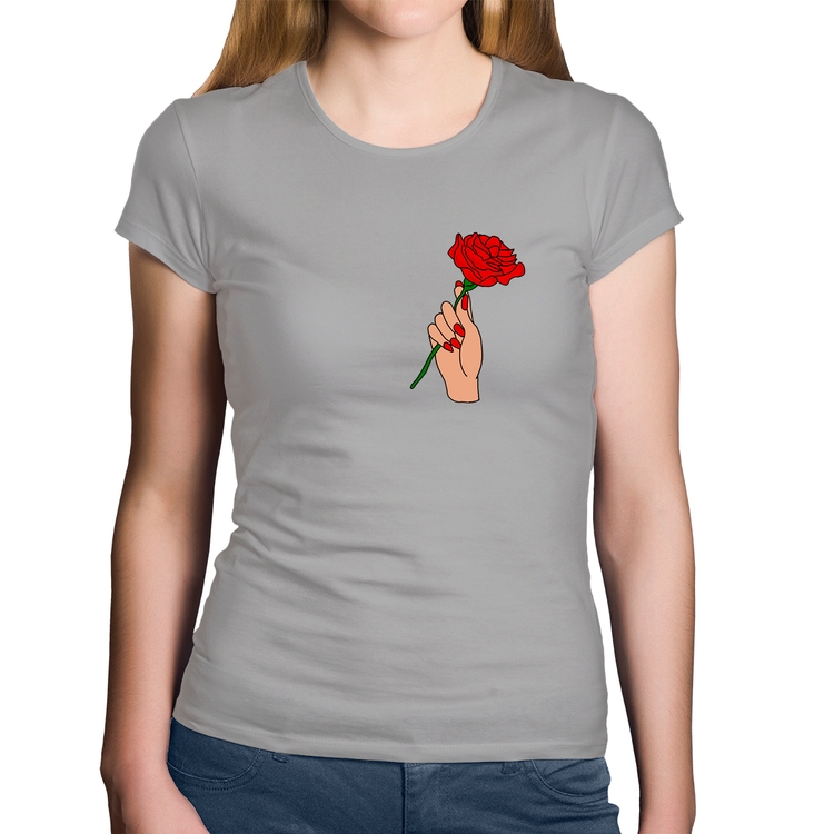 Baby Look Algodão A Rose for you - Cinza