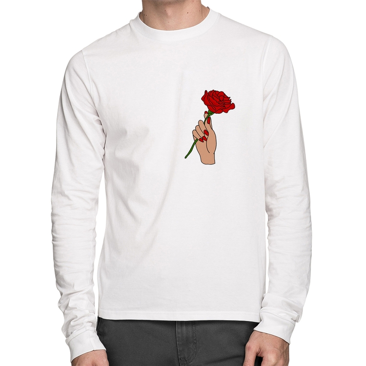 Camiseta Algodão A Rose for you Manga Longa - Branca
