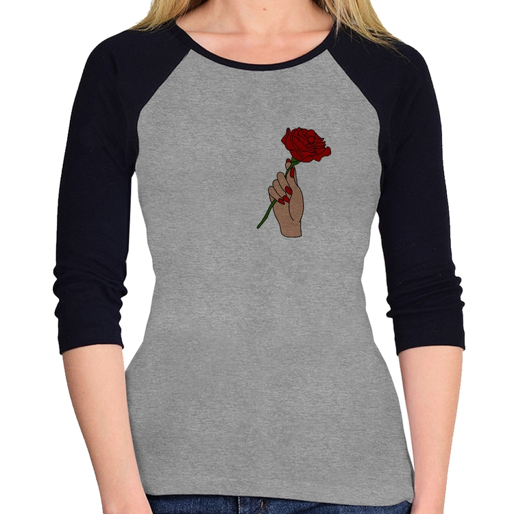 Baby Look Raglan A Rose for you Manga 3/4 - Cinza/Preto