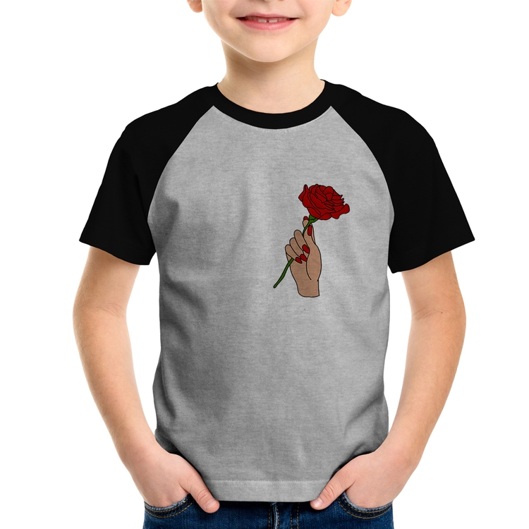 Camiseta Raglan Infantil A Rose for you - Cinza/Preto