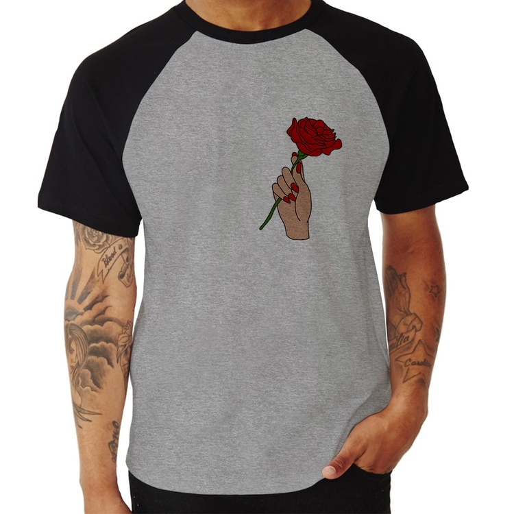 Camiseta Raglan A Rose for you - Cinza/Preto