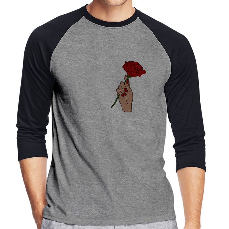 Camiseta Raglan A Rose for you Manga 3/4 - Cinza/Preto