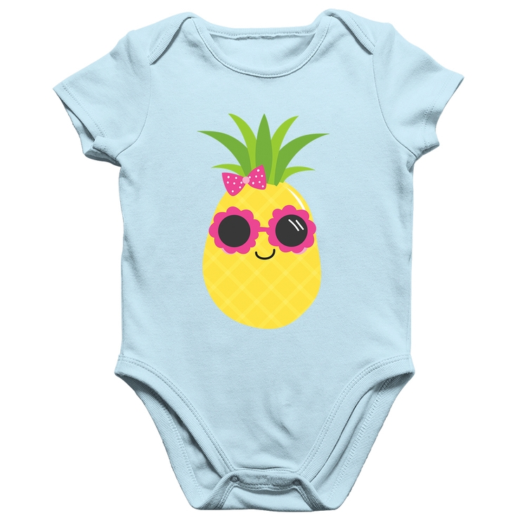 Body Bebê Algodão Abacaxi Óculos e Laço - Azul Bebê