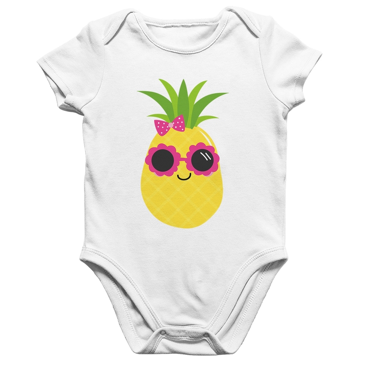 Body Bebê Algodão Abacaxi Óculos e Laço - Branco