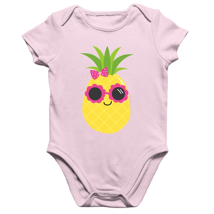 Body Bebê Algodão Abacaxi Óculos e Laço - Rosa Bebê