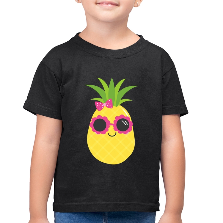 Camiseta Algodão Infantil Abacaxi Óculos e Laço