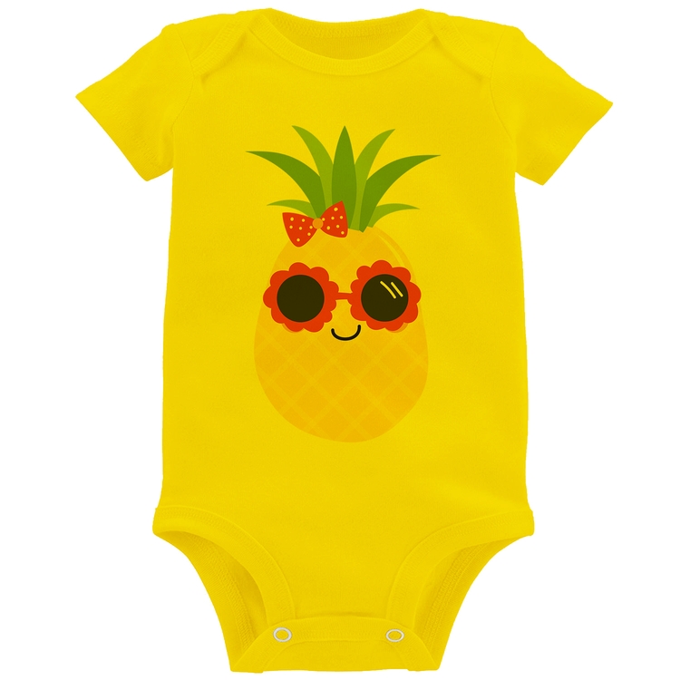 Body Bebê Abacaxi Óculos e Laço - Amarelo