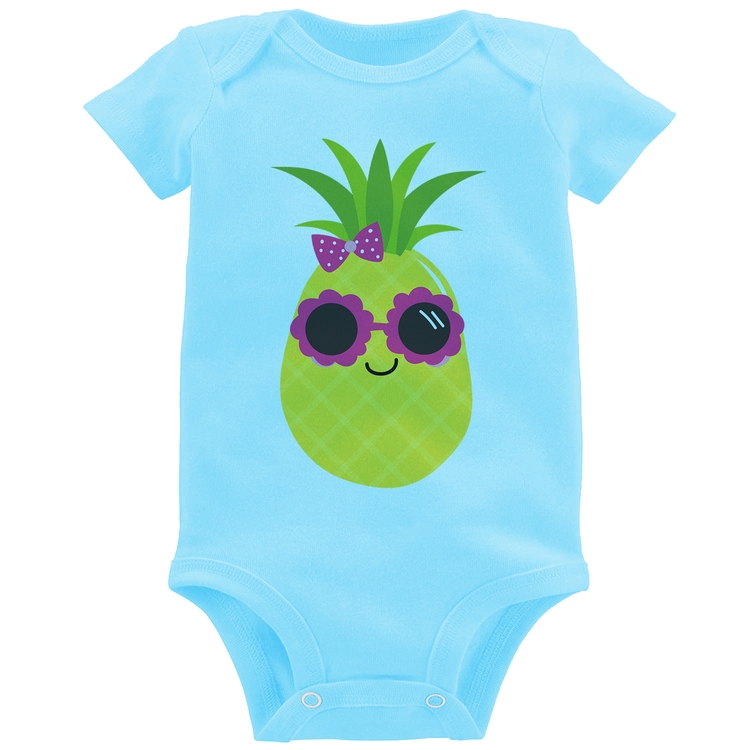 Body Bebê Abacaxi Óculos e Laço - Azul Bebê