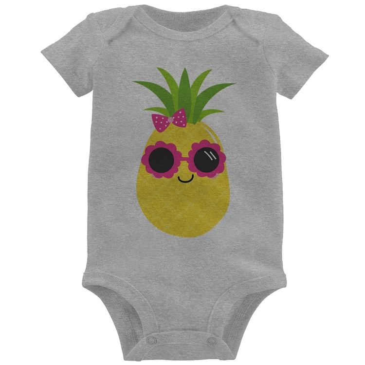 Body Bebê Abacaxi Óculos e Laço - Cinza