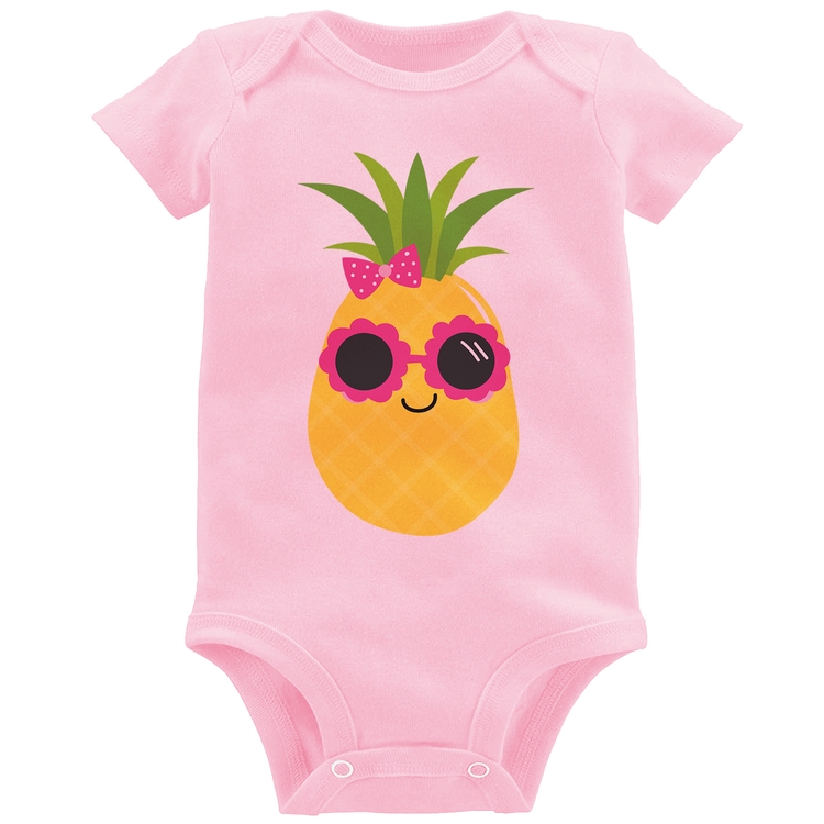 Body Bebê Abacaxi Óculos e Laço - Rosa Bebê