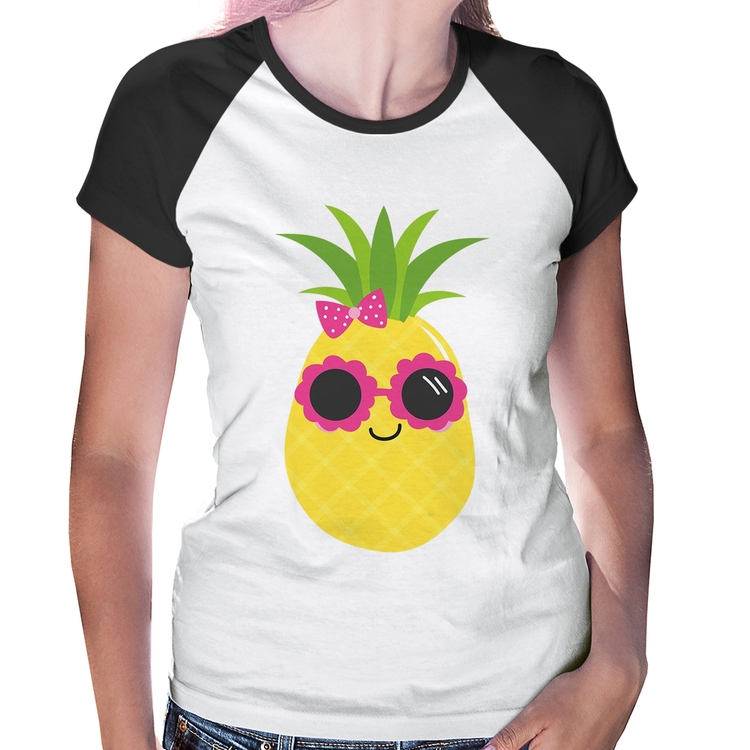 Baby Look Raglan Abacaxi Óculos e Laço
