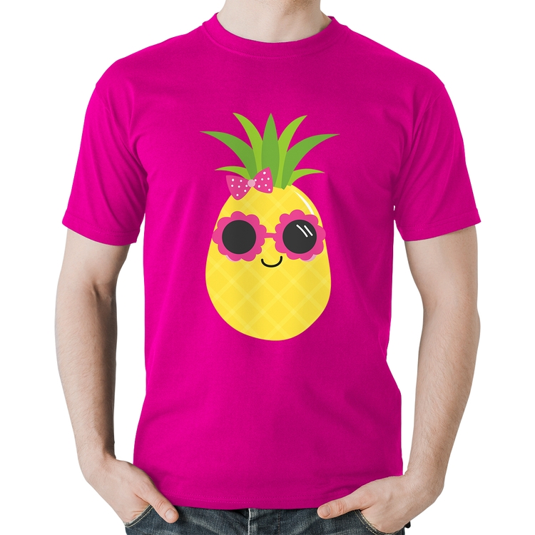 Camiseta Algodão Abacaxi Óculos e Laço - Rosa