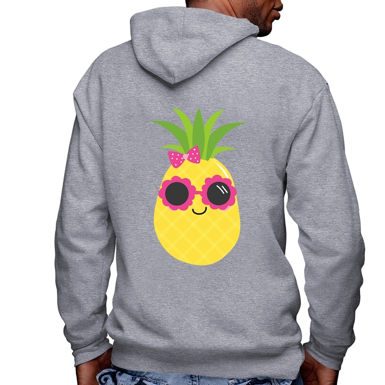 Blusa Moletom Abacaxi Óculos e Laço Masculina com Capuz e Zíper - Mescla