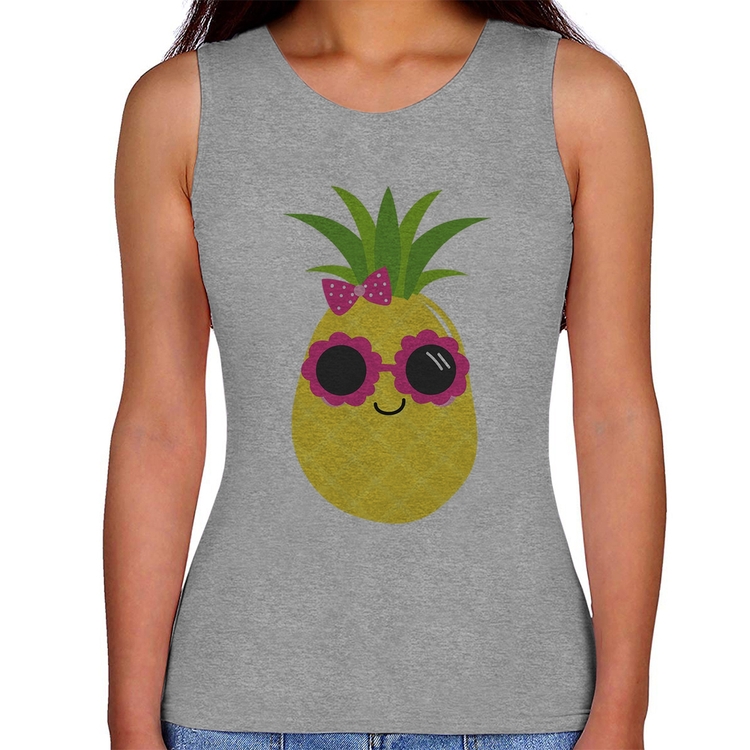 Regata Feminina Abacaxi Óculos e Laço - Cinza