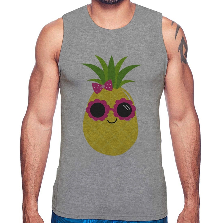 Regata Abacaxi Óculos e Laço - Cinza