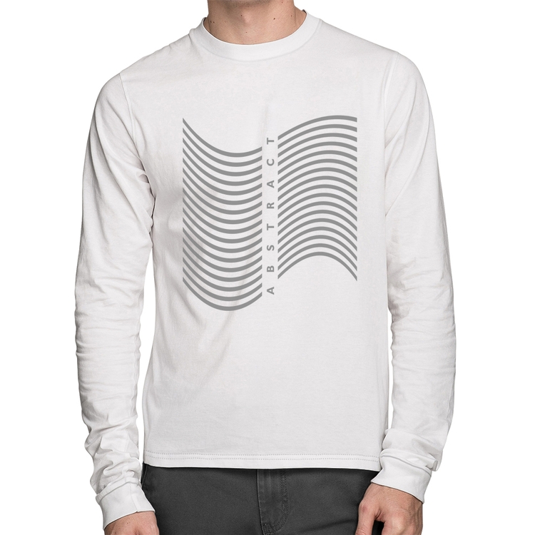 Camiseta Algodão Abstract Waves Manga Longa - Branca