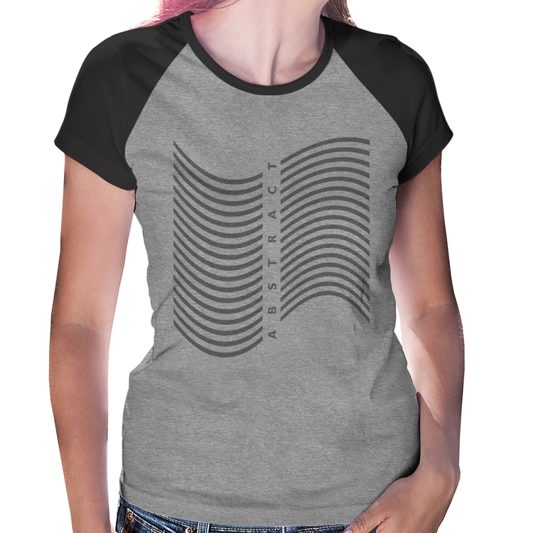 Baby Look Raglan Abstract Waves - Cinza/Preto