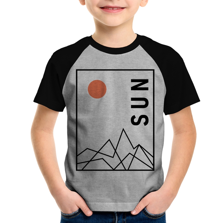 Camiseta Raglan Infantil Abstract Sun - Cinza/Preto