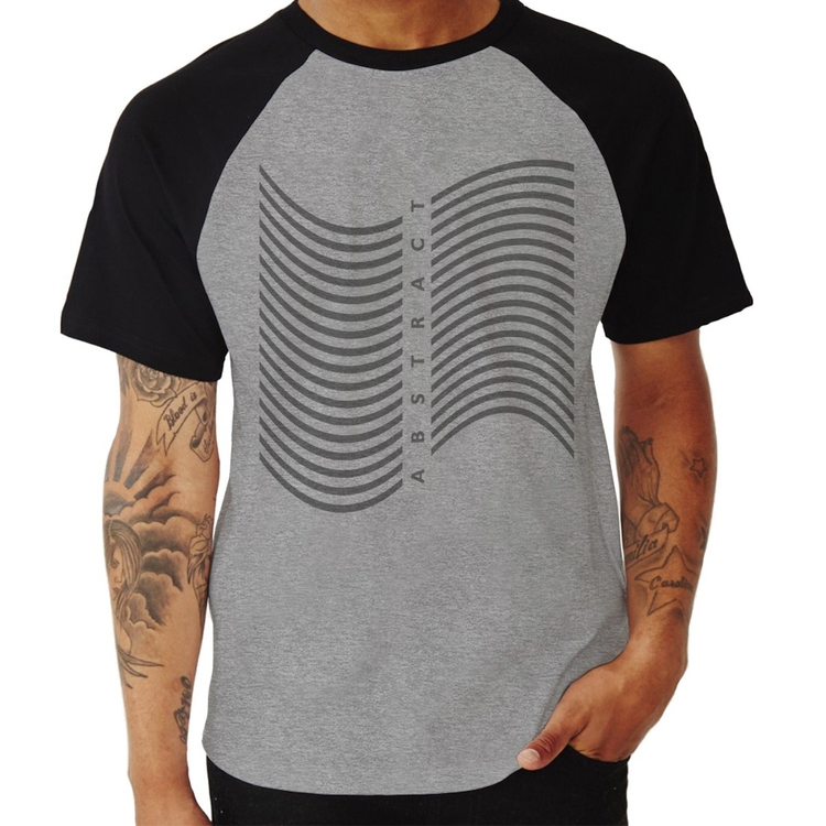 Camiseta Raglan Abstract Waves - Cinza/Preto