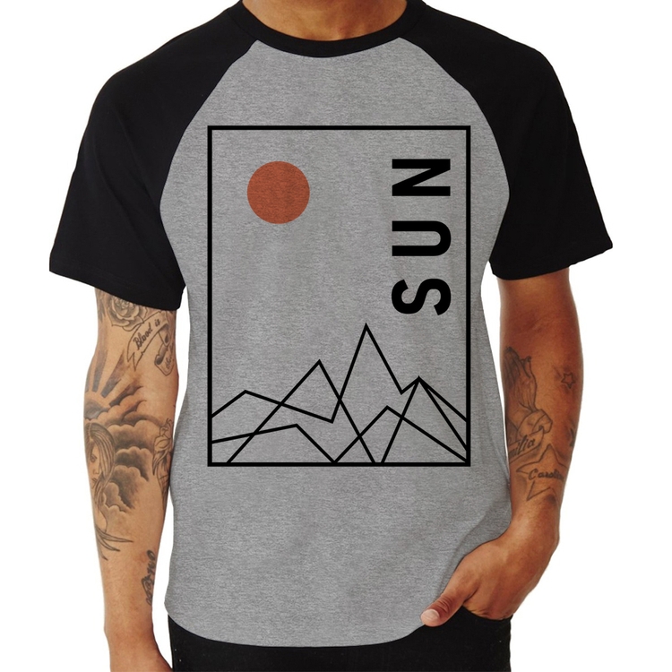 Camiseta Raglan Abstract Sun - Cinza/Preto