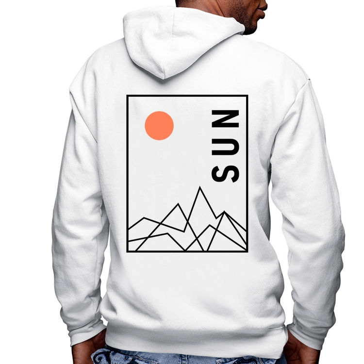 Blusa Moletom Abstract Sun Masculina com Capuz e Zíper - Branca