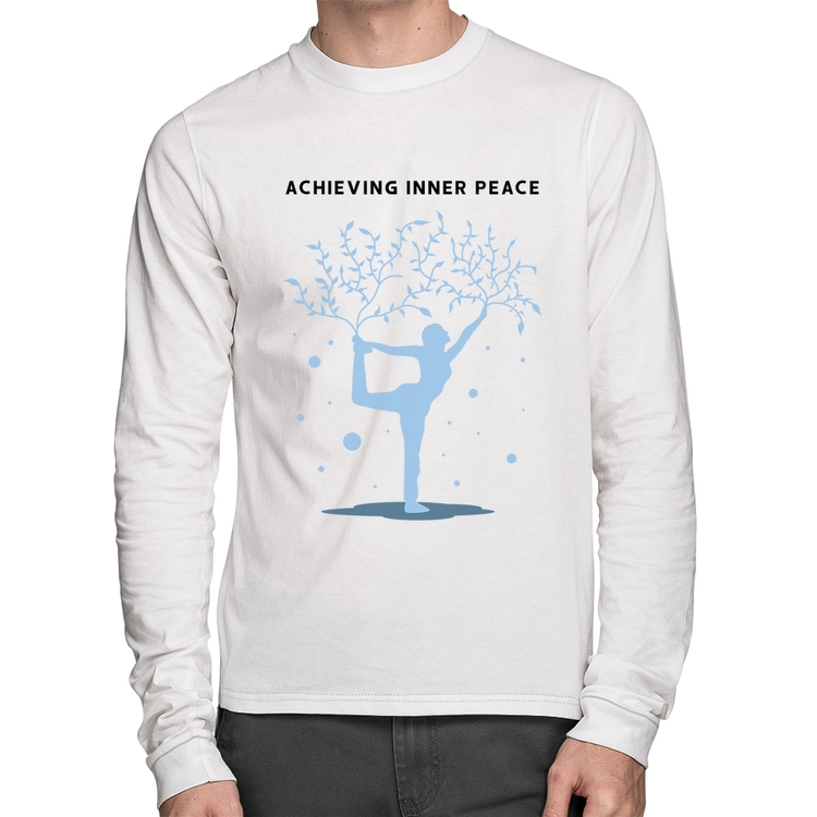 Camiseta Algodão Achieving Inner Peace Manga Longa - Branca