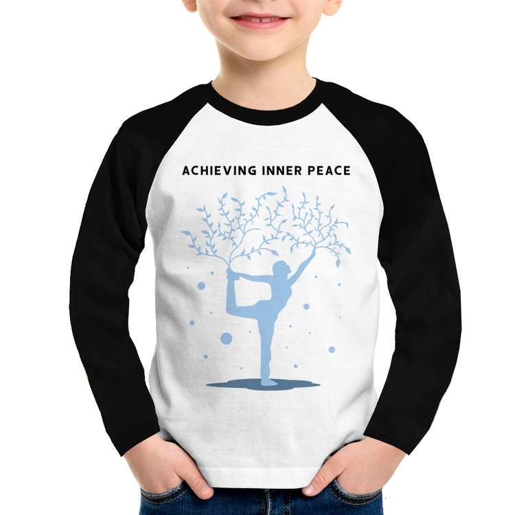 Camiseta Raglan Infantil Achieving Inner Peace Manga Longa