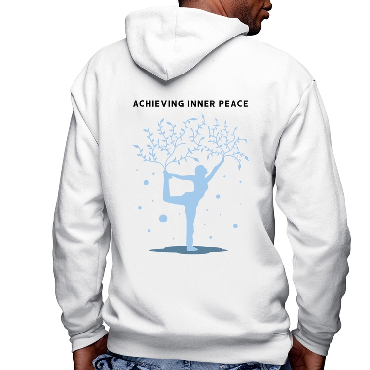 Blusa Moletom Achieving Inner Peace Masculina com Capuz e Zíper - Branca