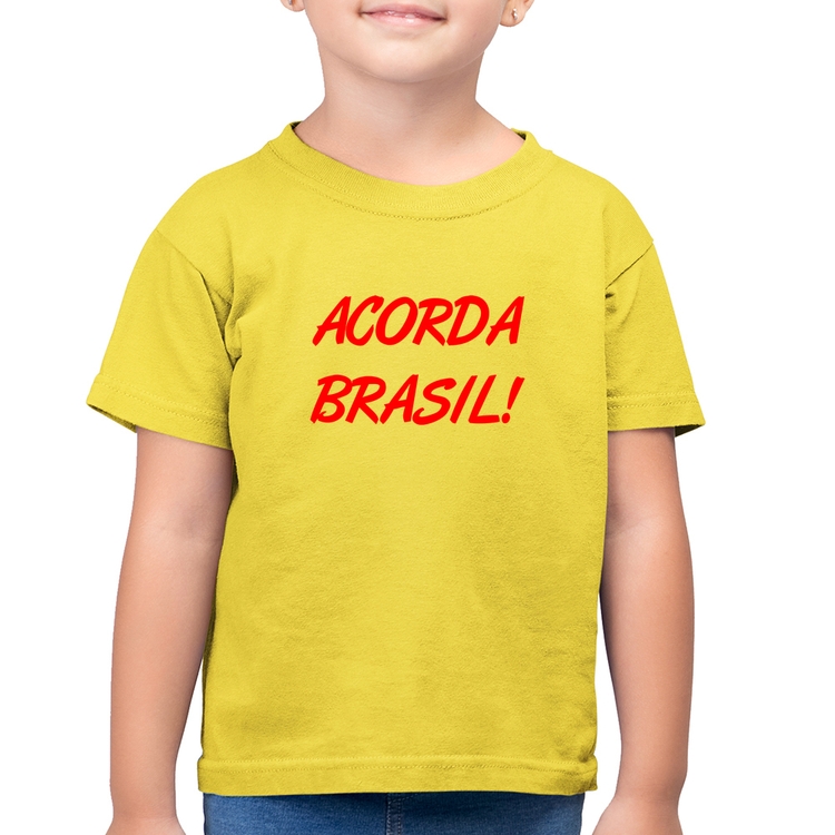 Camiseta Algodão Infantil Acorda Brasil - Amarelo Canário