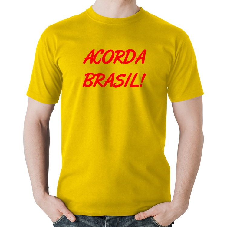 Camiseta Algodão Acorda Brasil - Amarela