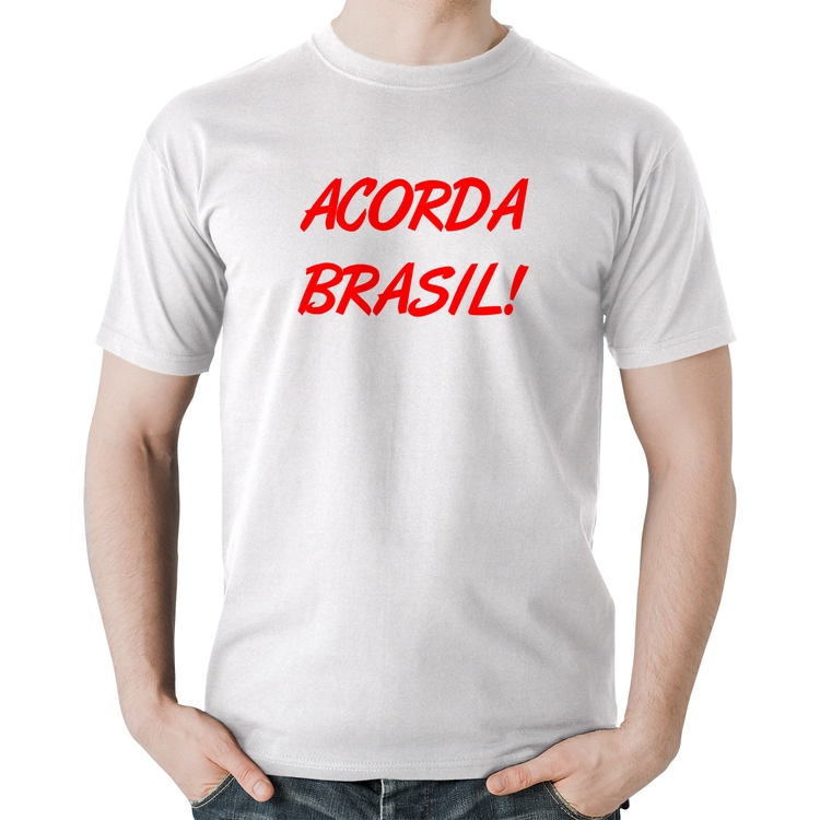 Camiseta Algodão Acorda Brasil - Branca