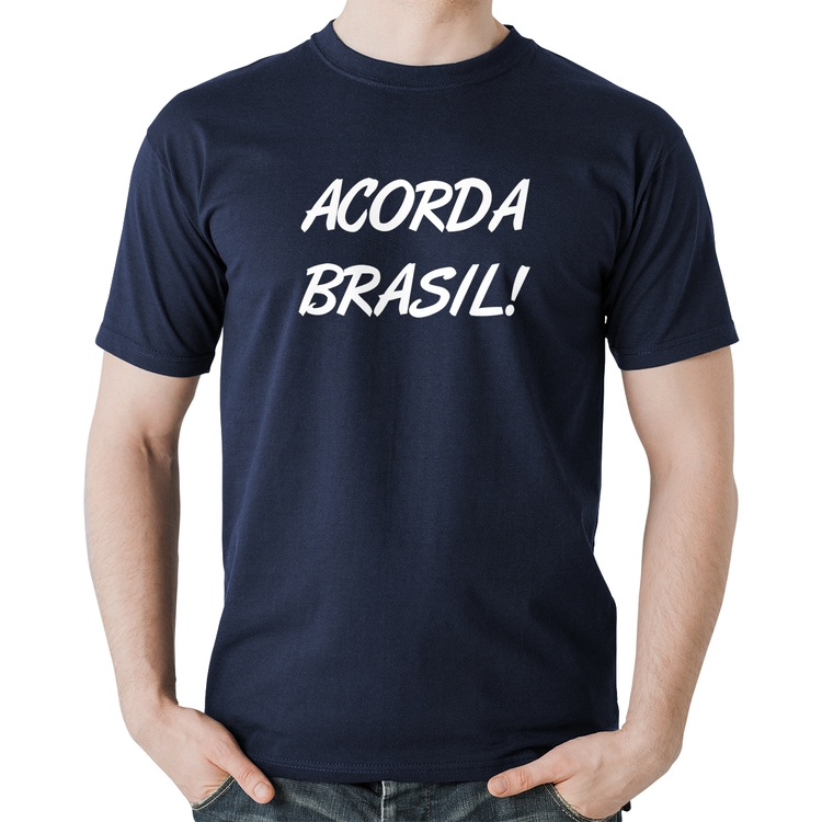 Camiseta Algodão Acorda Brasil - Marinho