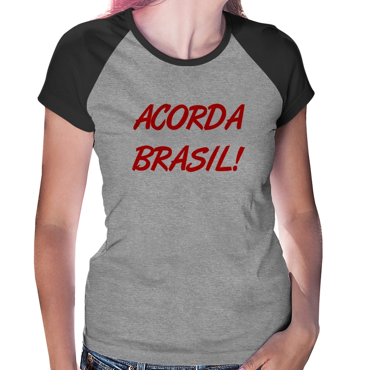 Baby Look Raglan Acorda Brasil - Cinza/Preto