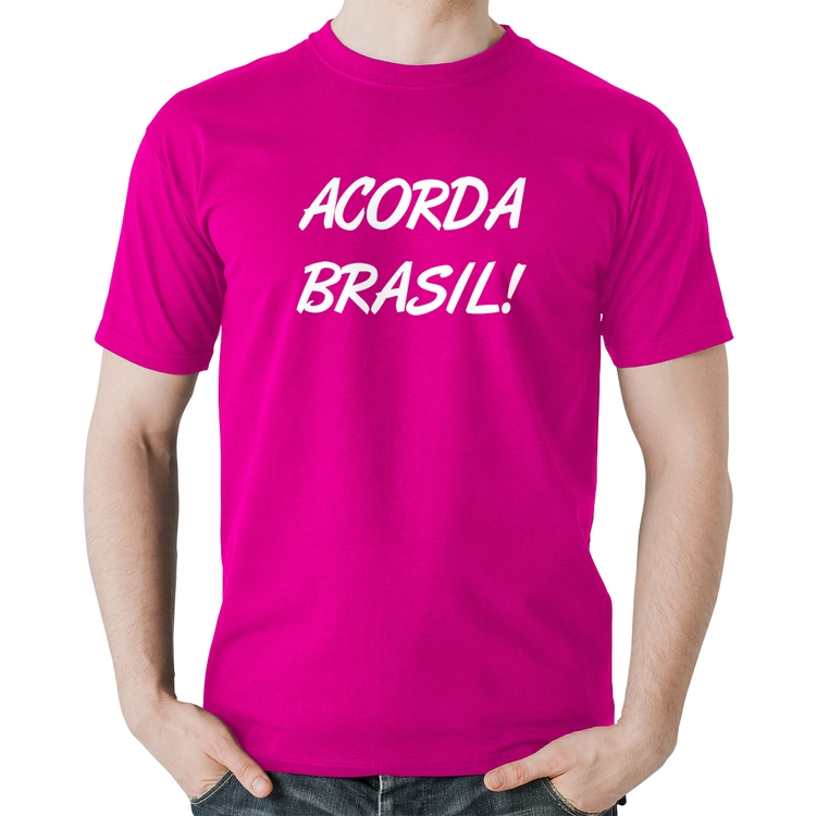 Camiseta Algodão Acorda Brasil - Rosa