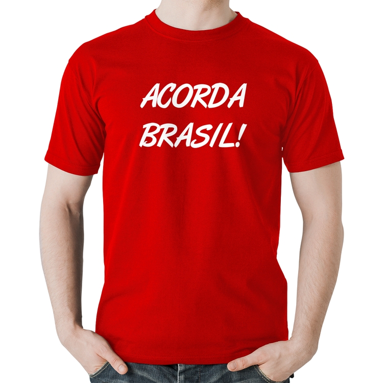 Camiseta Algodão Acorda Brasil - Vermelha