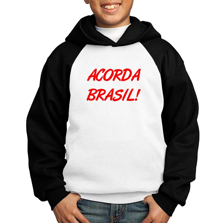 Moletom Infantil Acorda Brasil - Branco/Preto