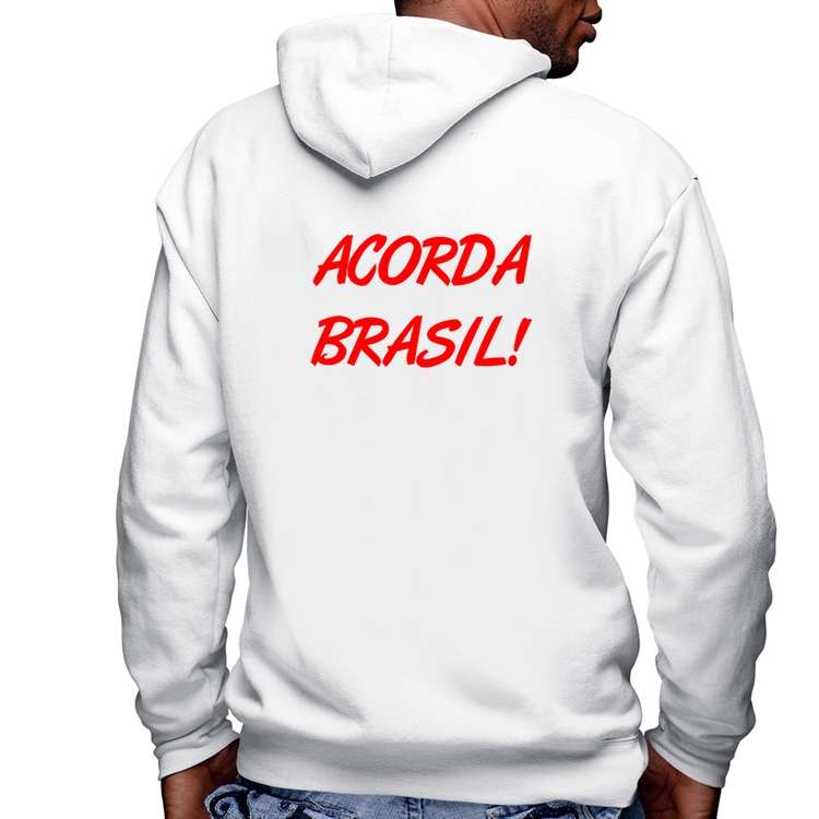 Blusa Moletom Acorda Brasil Masculina com Capuz e Zíper - Branca