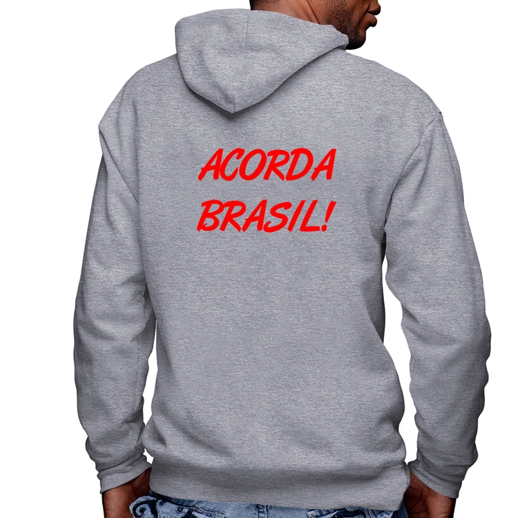 Blusa Moletom Acorda Brasil Masculina com Capuz e Zíper - Mescla