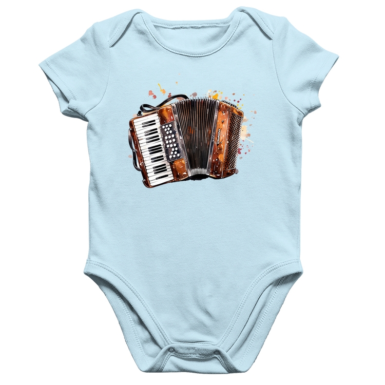 Body Bebê Algodão Acordeon Sanfona - Azul Bebê