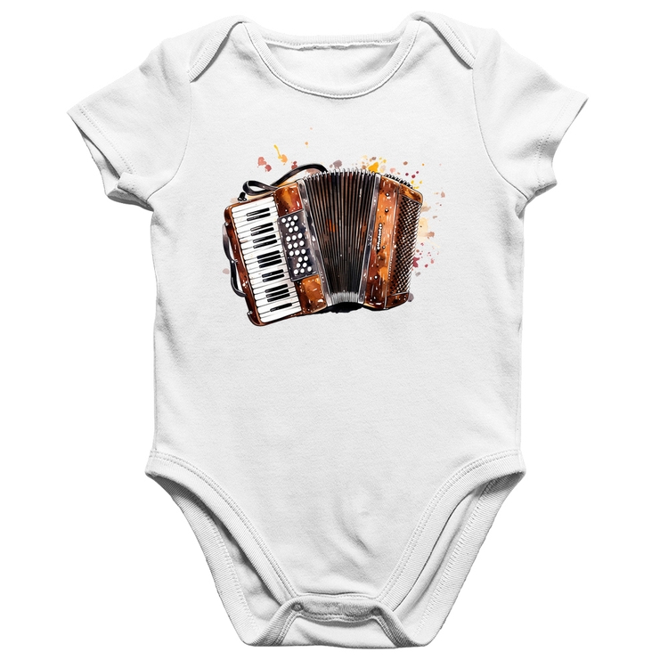 Body Bebê Algodão Acordeon Sanfona - Branco