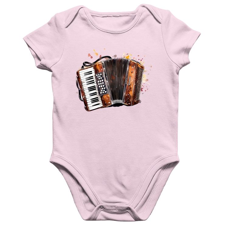 Body Bebê Algodão Acordeon Sanfona - Rosa Bebê