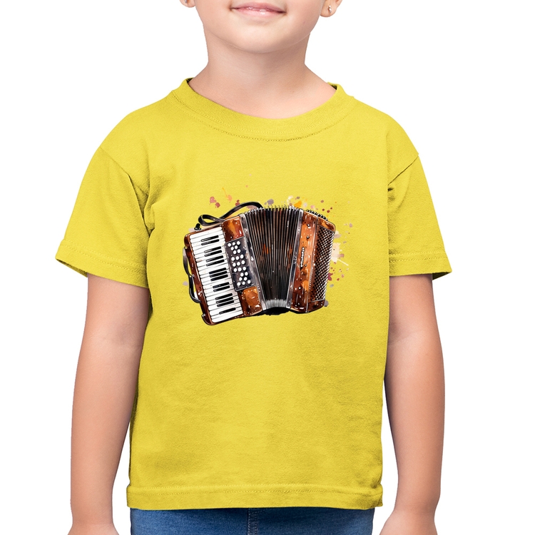 Camiseta Algodão Infantil Acordeon Sanfona - Amarelo Canário