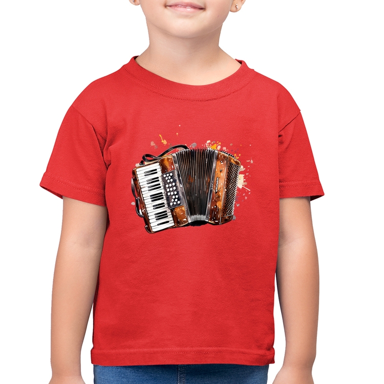 Camiseta Algodão Infantil Acordeon Sanfona - Vermelha