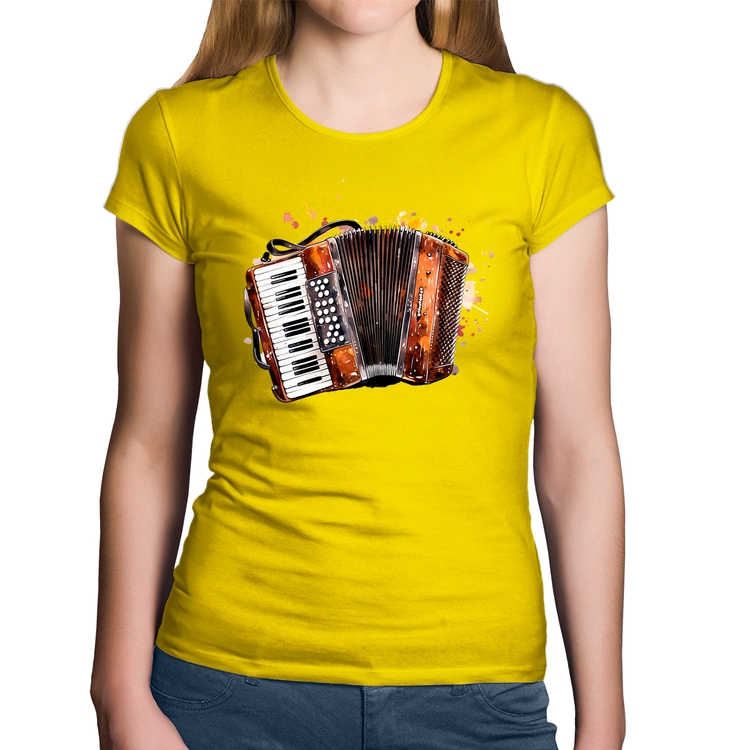 Baby Look Algodão Acordeon Sanfona - Amarela