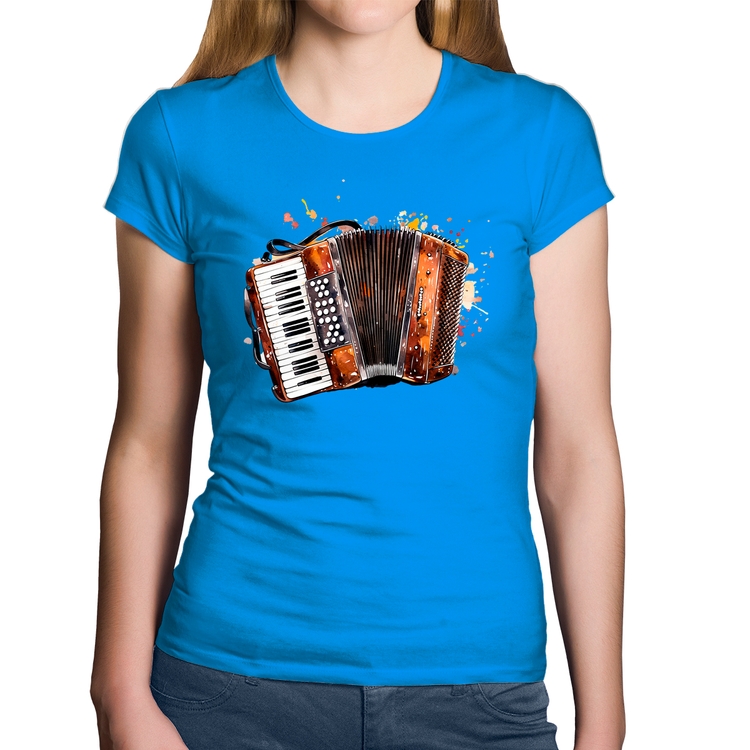 Baby Look Algodão Acordeon Sanfona - Azul