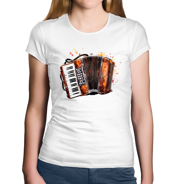 Baby Look Algodão Acordeon Sanfona - Branca