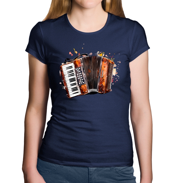 Baby Look Algodão Acordeon Sanfona - Marinho